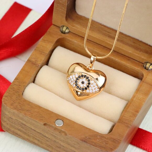 "Heart Evil Eye Rose Gold Pendant with Crystals, XPPT1582 - Picture 6 of 13